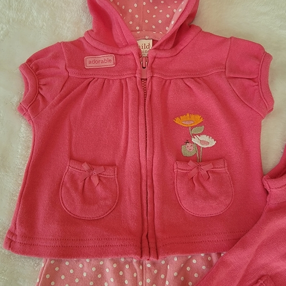 CARTER'S ♡ 2pc Pink Floral Short Sleeve Zip Front Hoodie w/Polka Dot Shorts NB - Picture 7 of 17